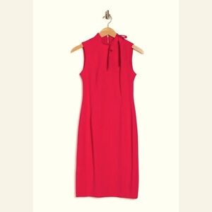 Calvin Klein Scuba-Crepe Tie-Neck Sleeveless Dress in Hibiscus
